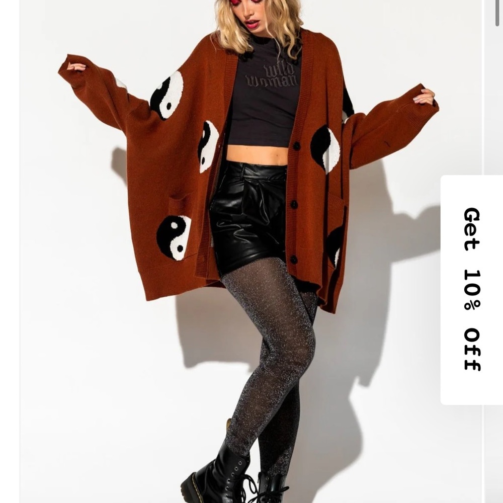 Main character Energy oversized YIN YANG cardigan in cinnamon.